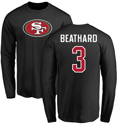 Men San Francisco 49ers Black C. J. Beathard Name and Number Logo #3 Long Sleeve NFL T Shirt->nfl t-shirts->Sports Accessory